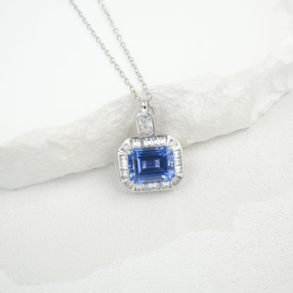 S925 Sterling Silver Cornflower Lab Sapphire Necklace, Premium Vintage Unique - Photo 5