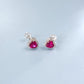 S925 Sterling Silver Lab Ruby Heart Halo Earrings, Date Versatile - Photo 2