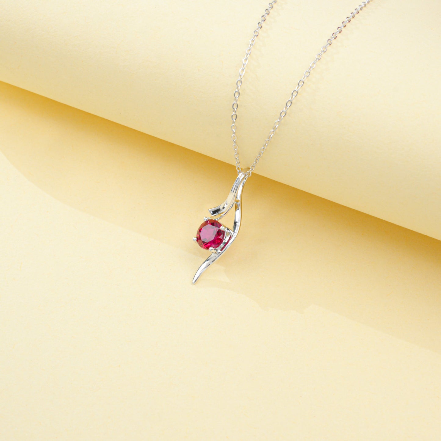 925 Sterling Silver Lab Ruby Necklace for Women, Minimalist Premium Versatile - Photo 4
