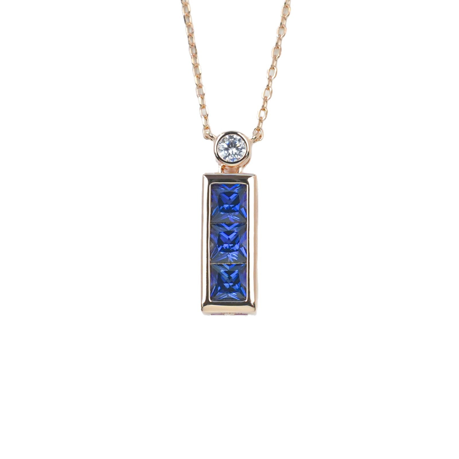 S925 Silver Rose Gold Long Sapphire Simple Geometric Pendant, White-Collar Versatile Accessory - Photo 5