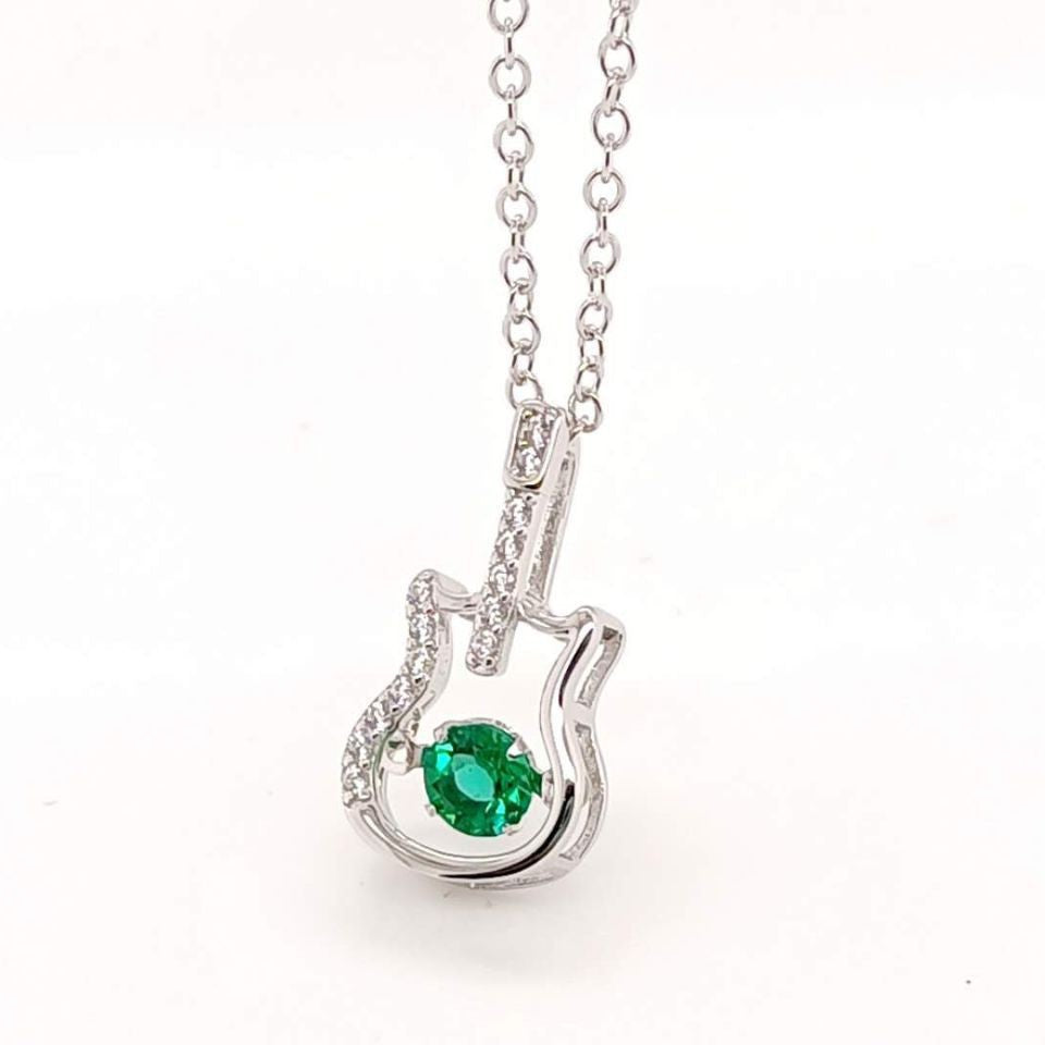 S925 Sterling Silver Emerald Guitar Choker Necklace, Designer Versatile for Women - Photo 2
