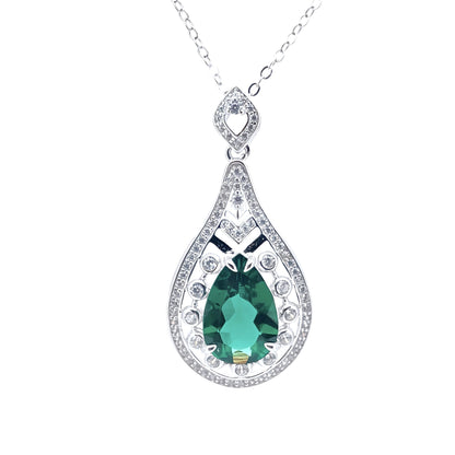 S925 Lab Emerald Teardrop Necklace, Sterling Silver Versatile - Photo 6