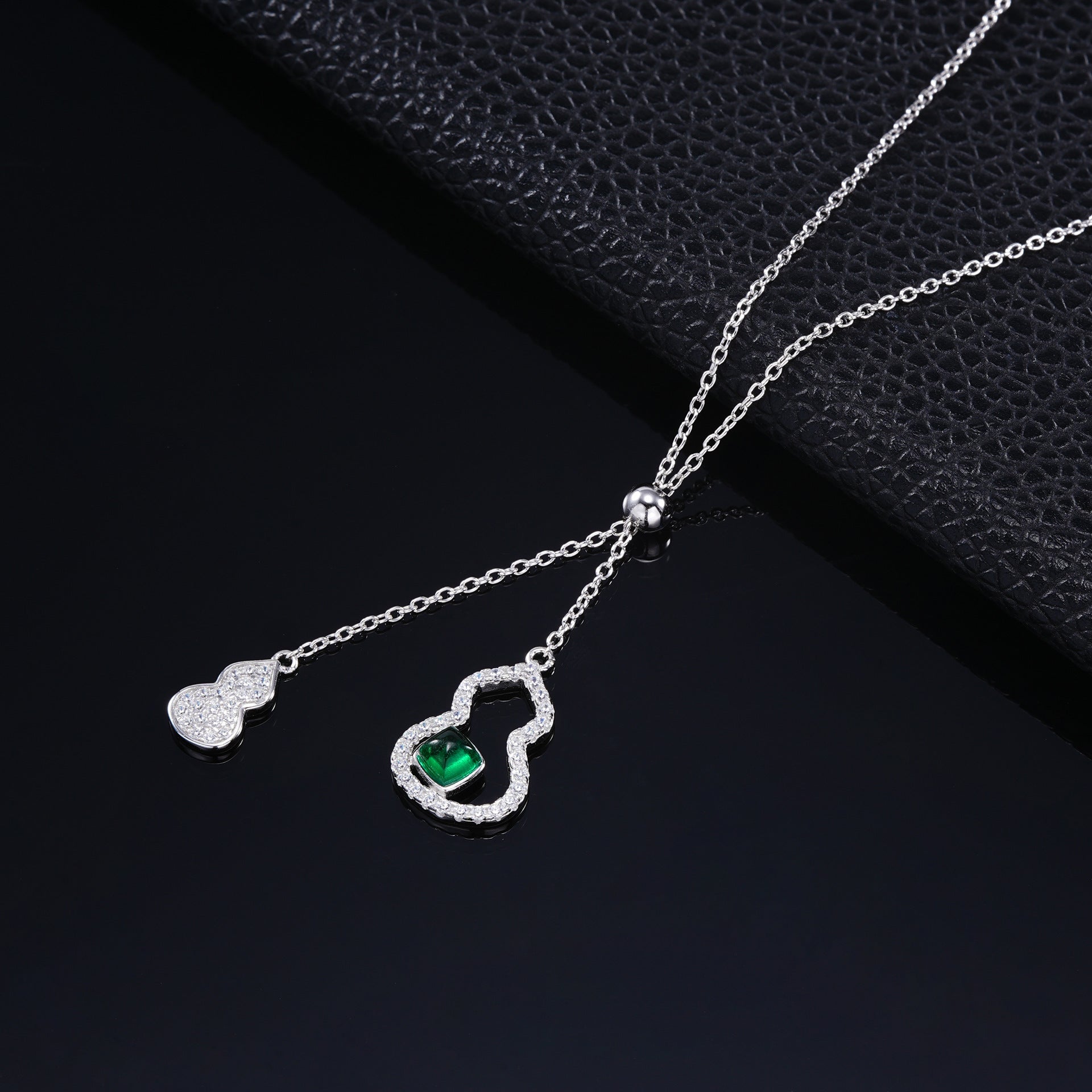 S925 Silver Lab Emerald Gourd Necklace, Creative Hollow Unique - Photo 4