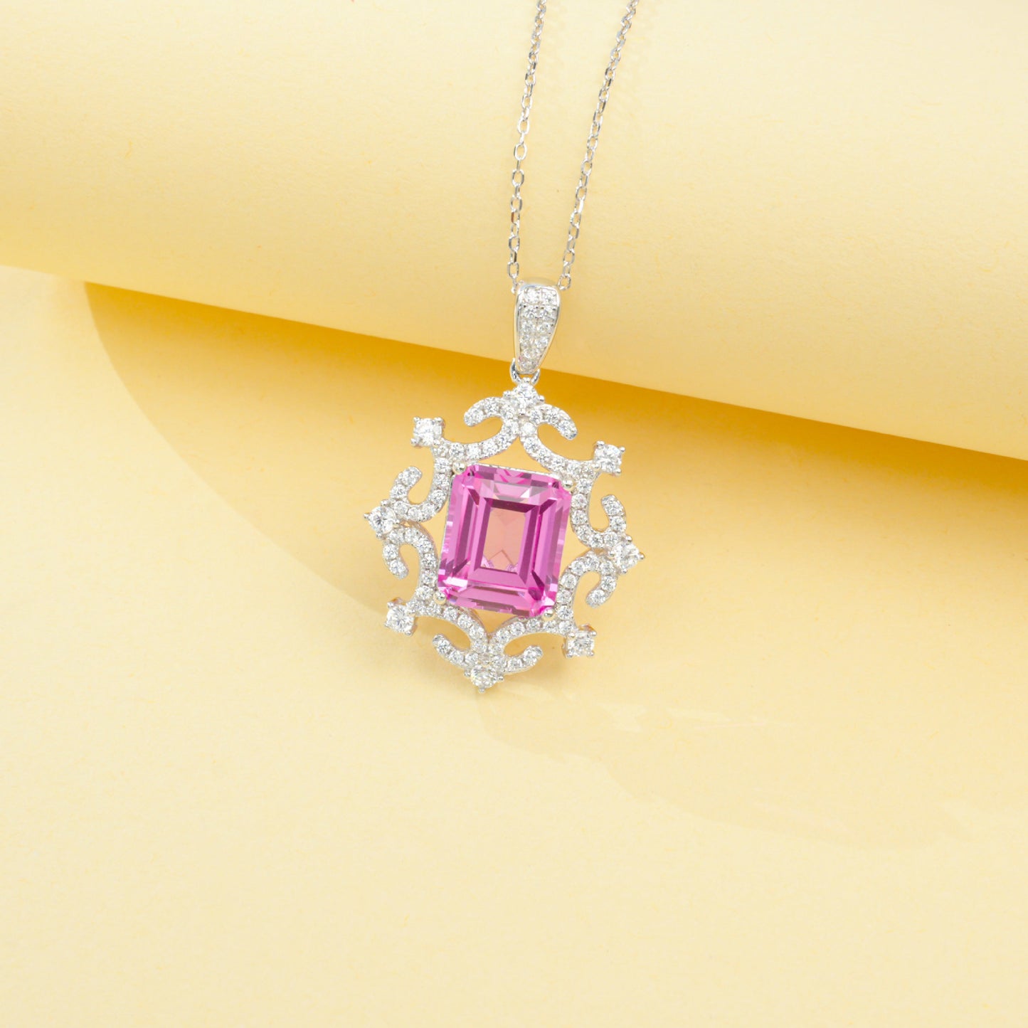S925 Sterling Silver Lab Padparadscha Necklace, Elegant Minimalist - Photo 2