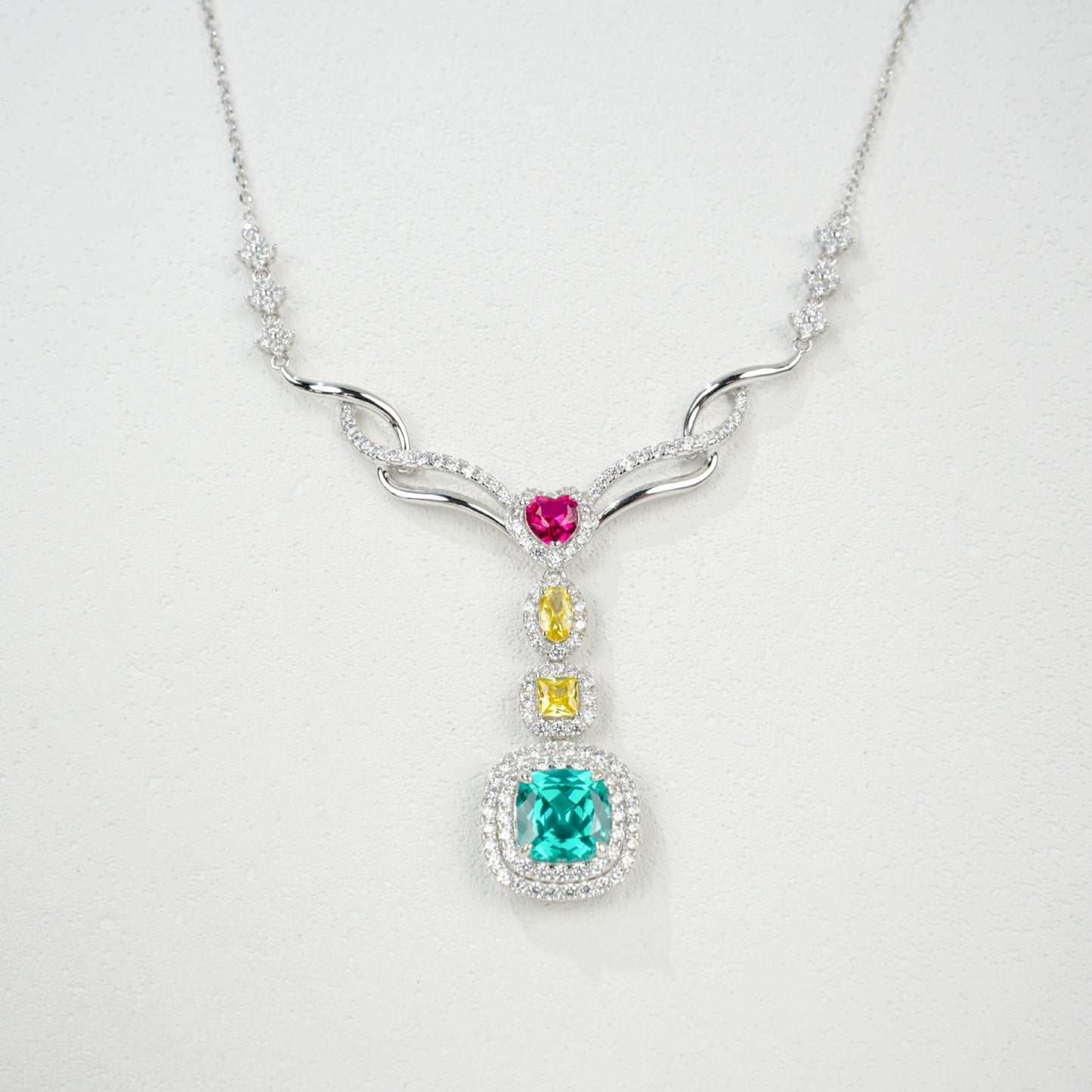 S925 Sterling Silver Emerald-Cut Gemstone Micro-Pave Pendant Choker Necklace, Versatile - Photo 2