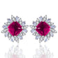 S925 Silver Sugarloaf-Cut Lab Pink Sapphire Stud Earrings, Sunflower Full Diamond - Photo 5