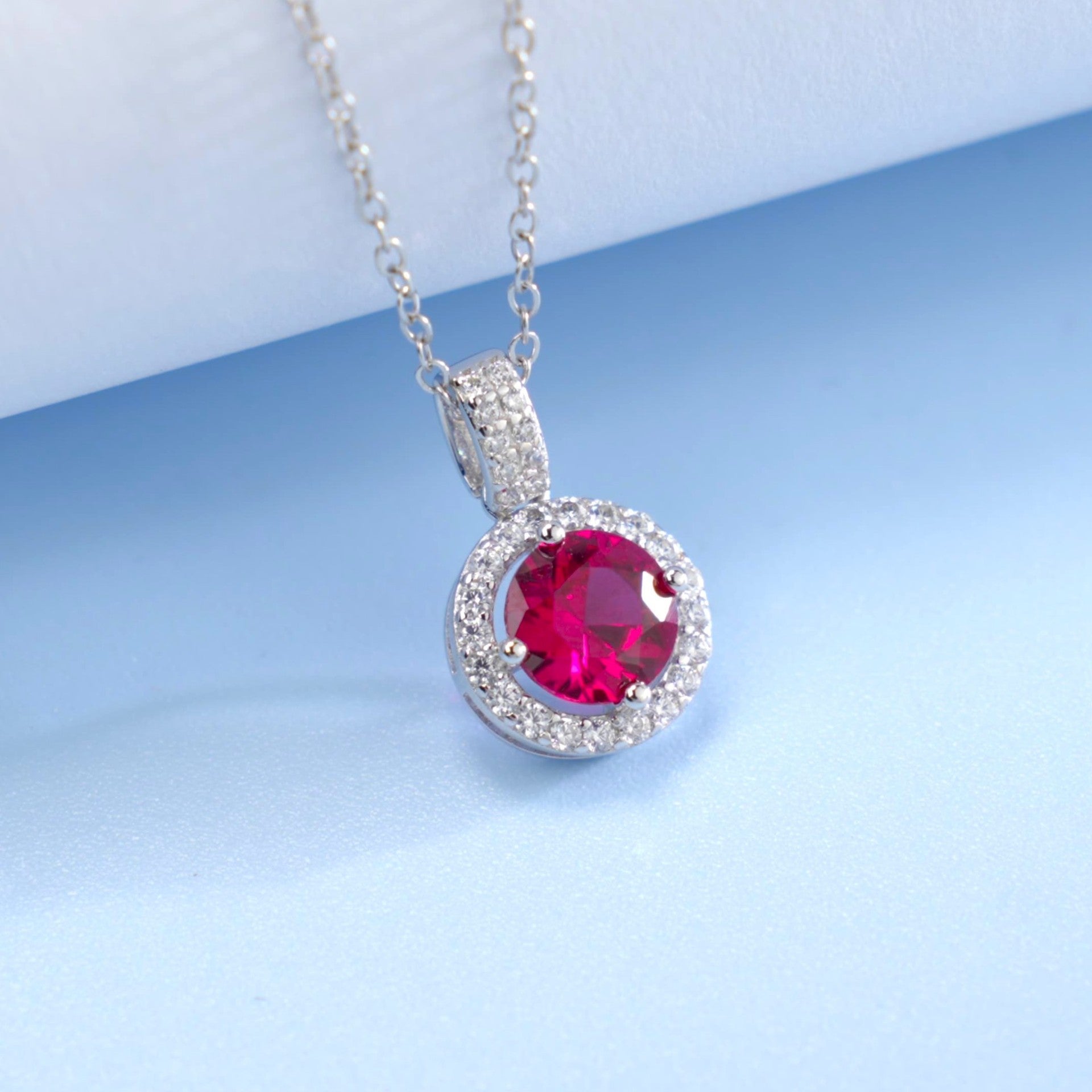 Lab Ruby Necklace 925 Sterling Silver Classic Choker, Jewellery Premium - Photo 2