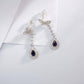 S925 Silver Teardrop Lab Sapphire Long Drop Halo Women's Earrings - Photo 2