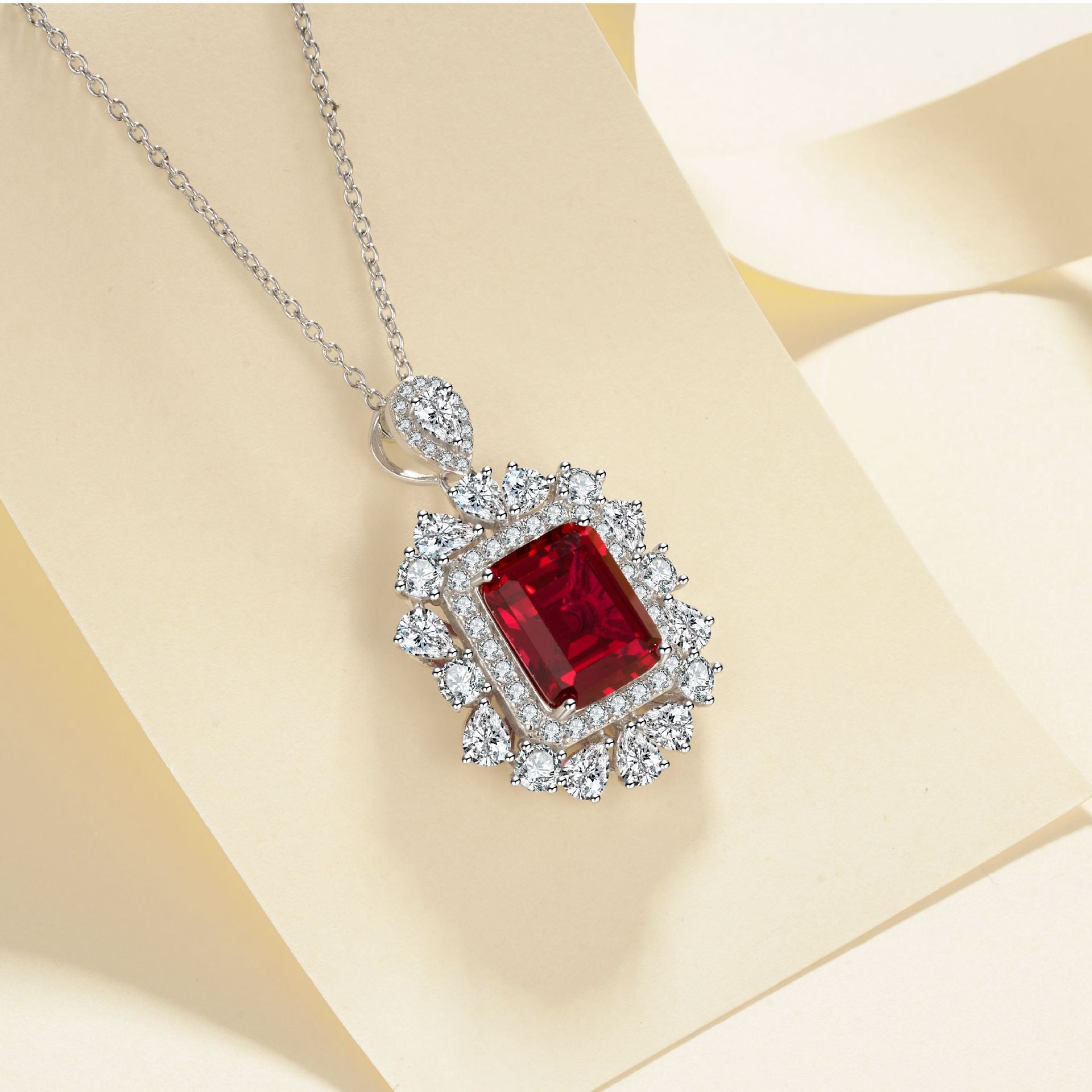 Lab Ruby Necklace 925 Silver Original Design Sugarloaf, Elegant Evening - Photo 3