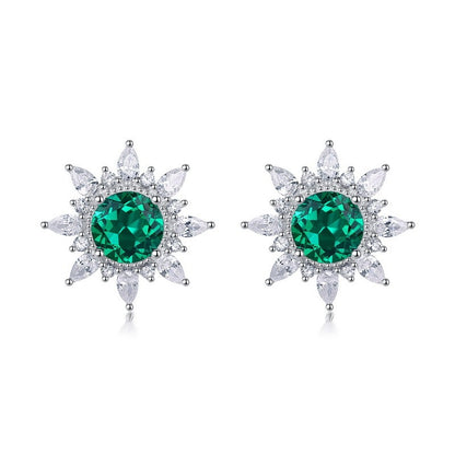 925 Sterling Silver Lab Emerald Sunflower Halo Earrings, Vintage Gift - Photo 5