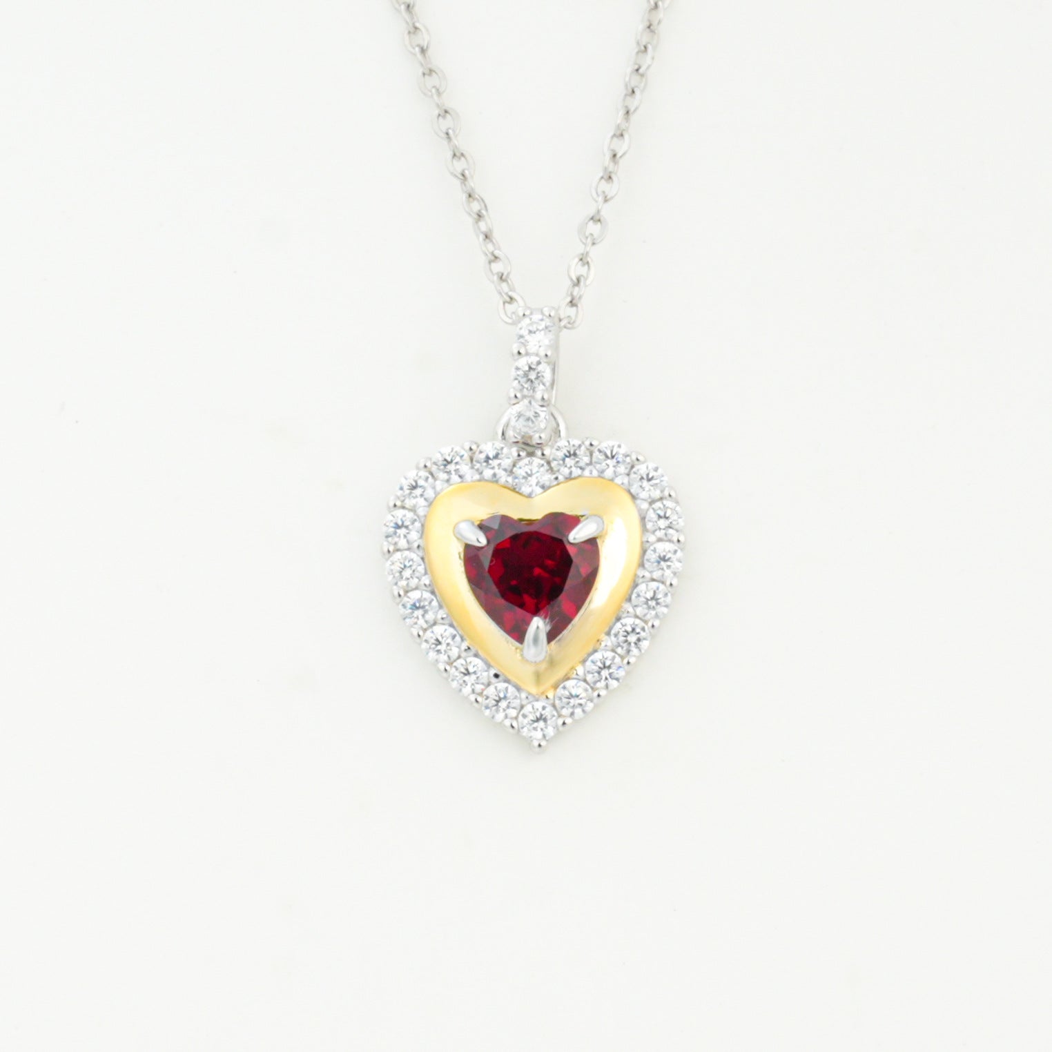 925 Sterling Silver Lab Ruby Heart Necklace, Premium Designer Versatile for Women - Photo 3