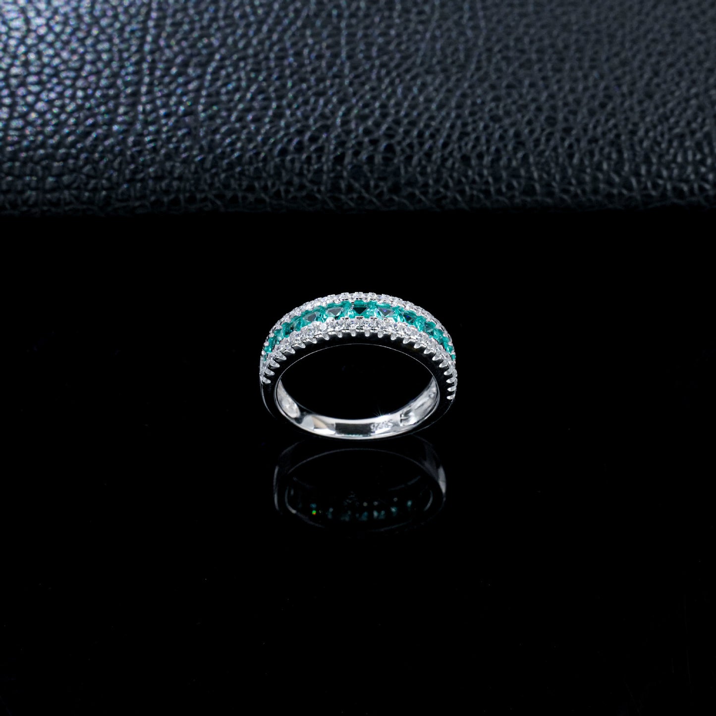S925 Silver Emerald Eternity Band Square Diamond, Versatile Ring - Photo 2