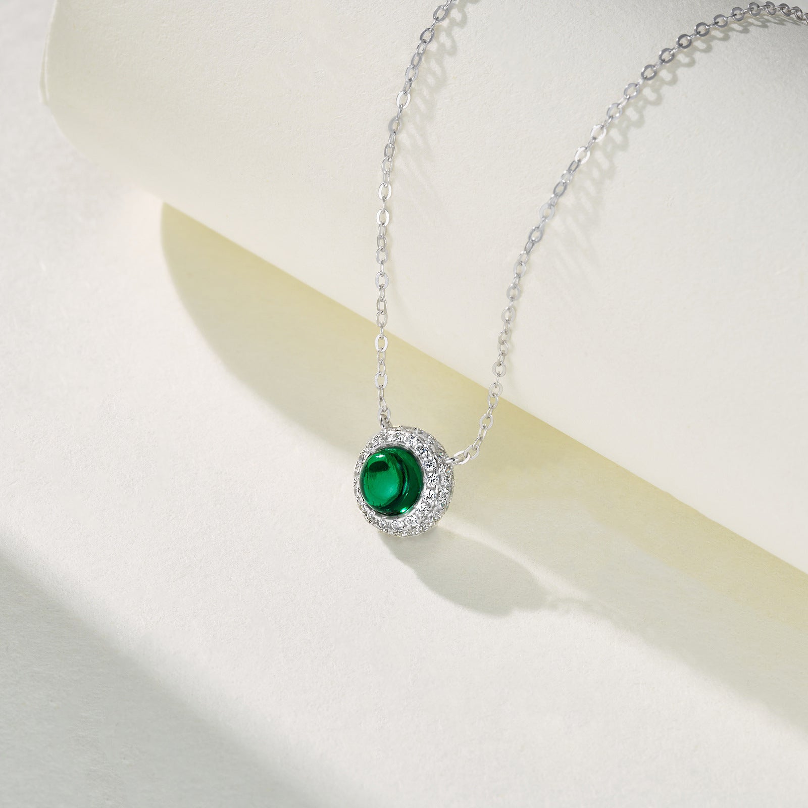 S925 Sterling Silver Lab Emerald Plain Necklace, Simple Anniversary Gift - Photo 3