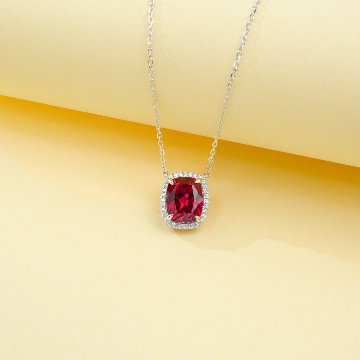 S925 Sterling Silver Lab Ruby Pendant Necklace, for Women - Photo 3