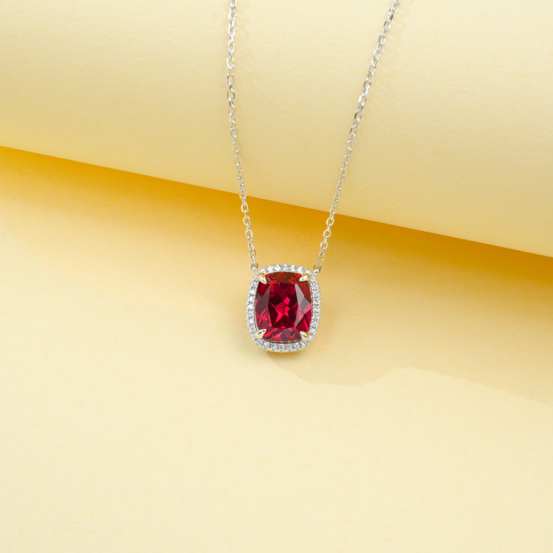 S925 Sterling Silver Lab Ruby Pendant Necklace, for Women - Photo 3
