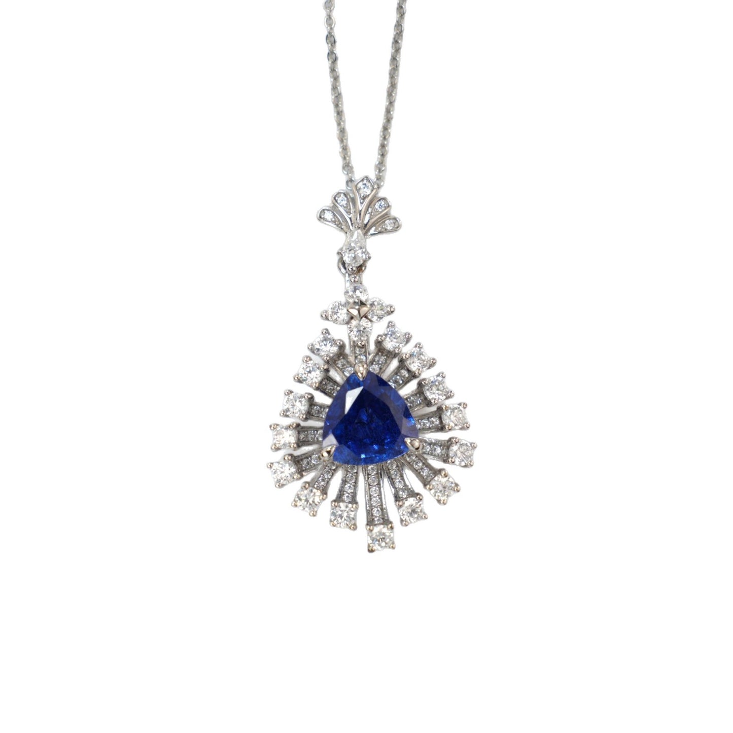 S925 Sterling Silver Triangle-Cut Sapphire Pendant Radiant Halo, Versatile Premium - Photo 5
