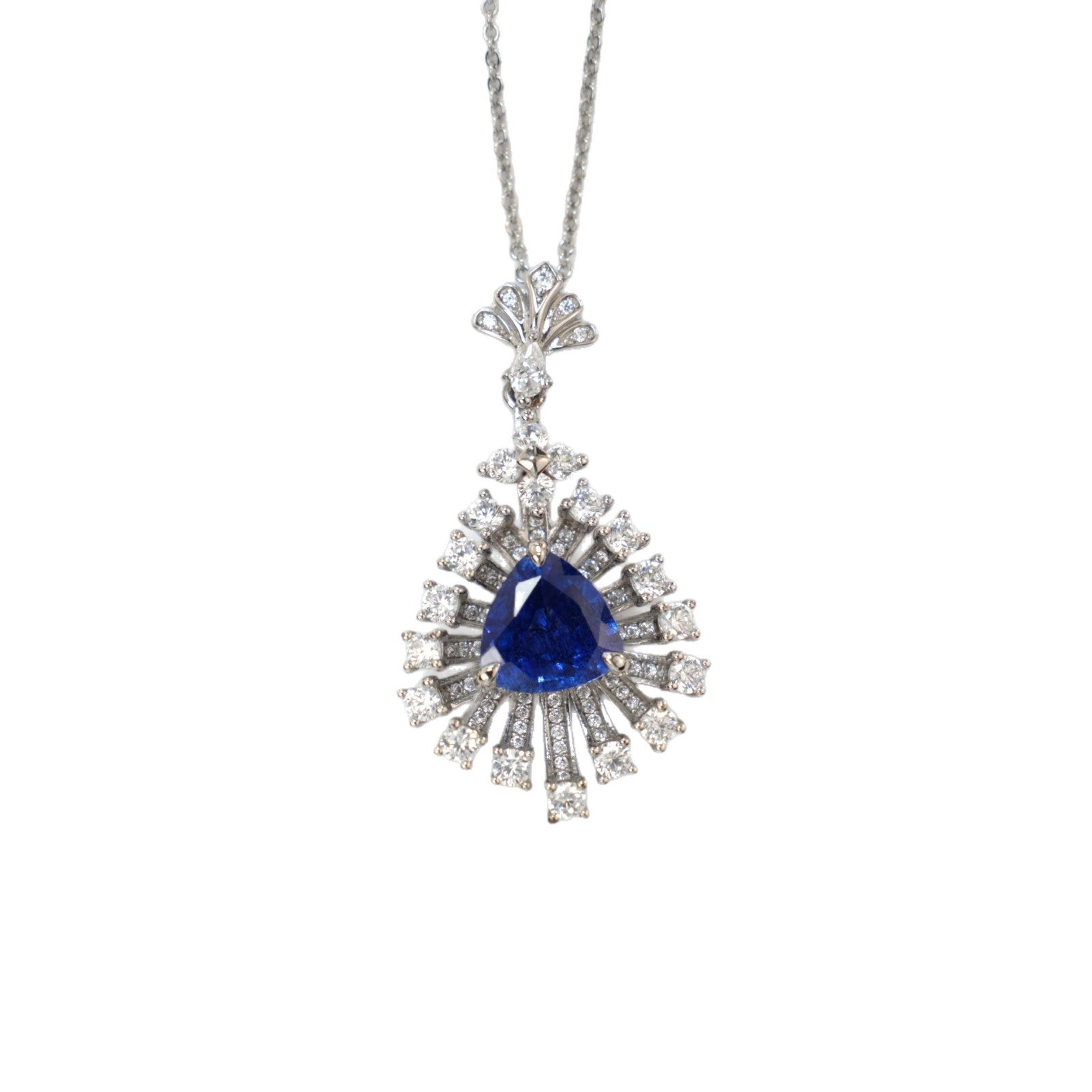 S925 Sterling Silver Triangle-Cut Sapphire Pendant Radiant Halo, Versatile Premium - Photo 5