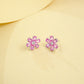 S925 Sterling Silver Lab Padparadscha Six-Petal Cherry Blossom Stud Earrings - Photo 3