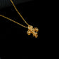 925 Sterling Silver 24K Yellow Gold Vintage Iris Hollow Carved Pave Necklace - Photo 3