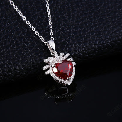 Pigeon Blood Ruby Heart Pendant Necklace S925 Silver, Unique Gift Premium - Photo 2