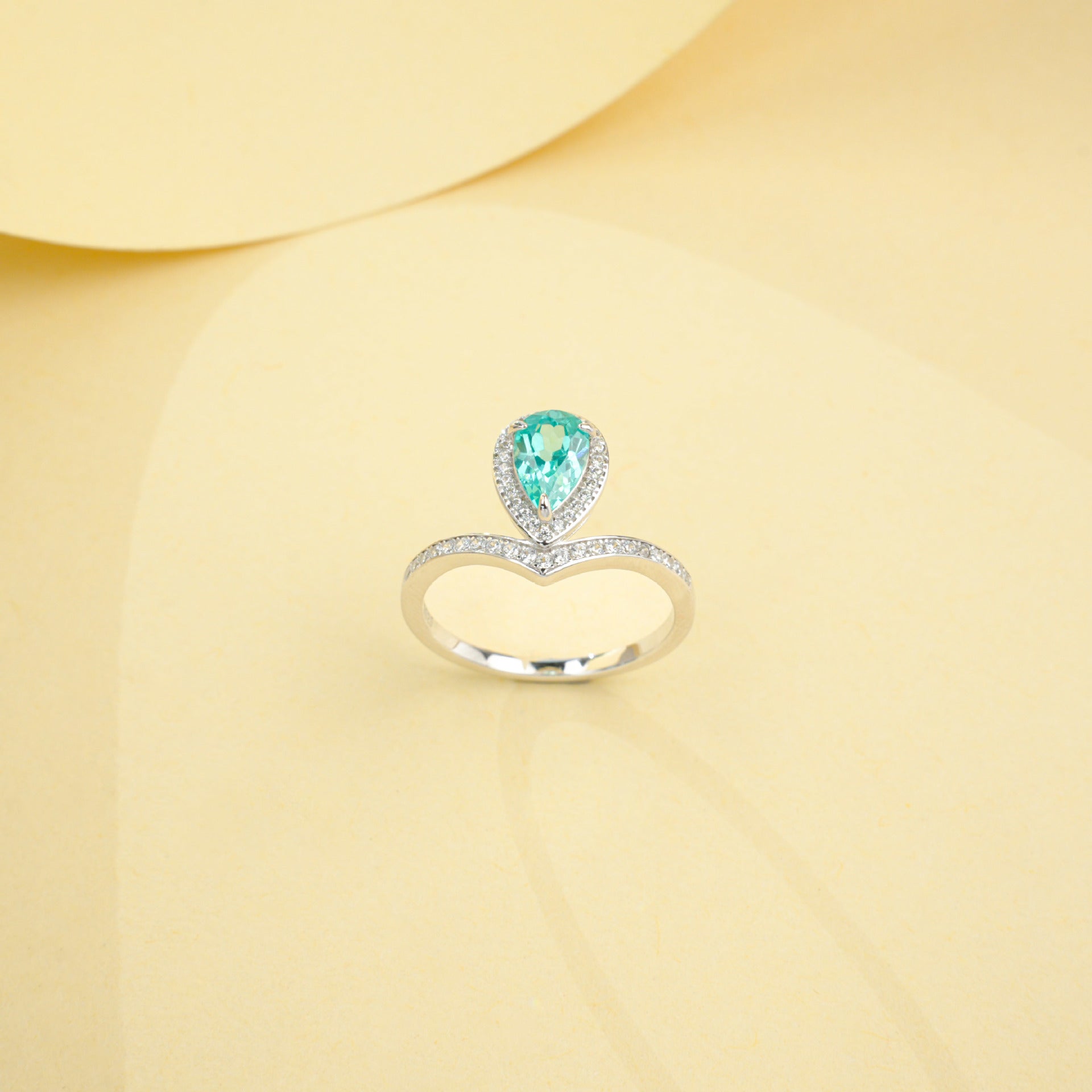 S925 Sterling Silver Paraiba Sapphire Teardrop Halo Ring, Designer Premium - Photo 2