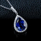 S925 Silver Teardrop Lab Sapphire Halo Evening Pendant Necklace, Birthday Anniversary Gift - Photo 2