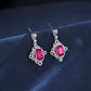 S925 Sterling Silver Lab Ruby Earrings Chinese Style Halo, for Women - Photo 2