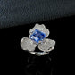 S925 Sterling Silver Lab Sapphire Flower Pave Ring, Premium Jewellery - Photo 2