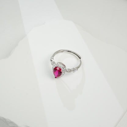 S925 Sterling Silver Lab Ruby Teardrop Pave Pear Ring, for Women - Photo 2