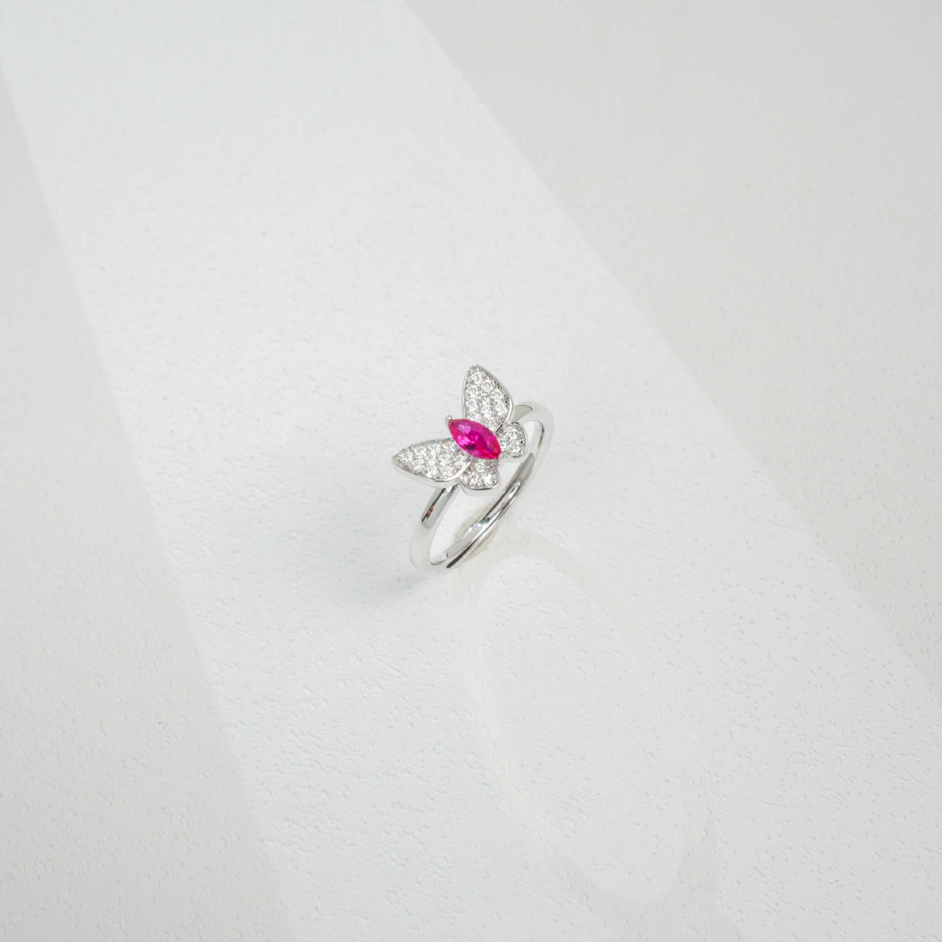 S925 Sterling Silver Butterfly Gemstone Pave Open Ring, Premium for Women - Photo 4