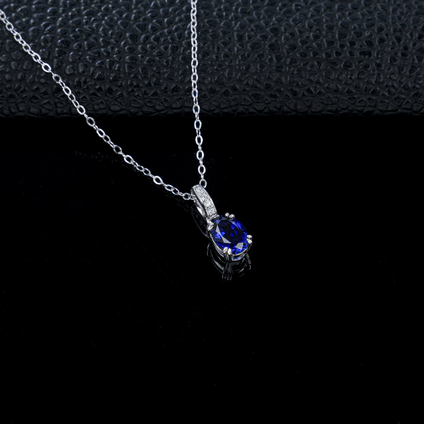 S925 Silver 6-Claw Oval Lab Sapphire Pendant Diamond, Simple Versatile Holiday - Photo 3