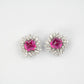 S925 Silver Sugarloaf-Cut Lab Pink Sapphire Stud Earrings, Sunflower Full Diamond - Photo 2