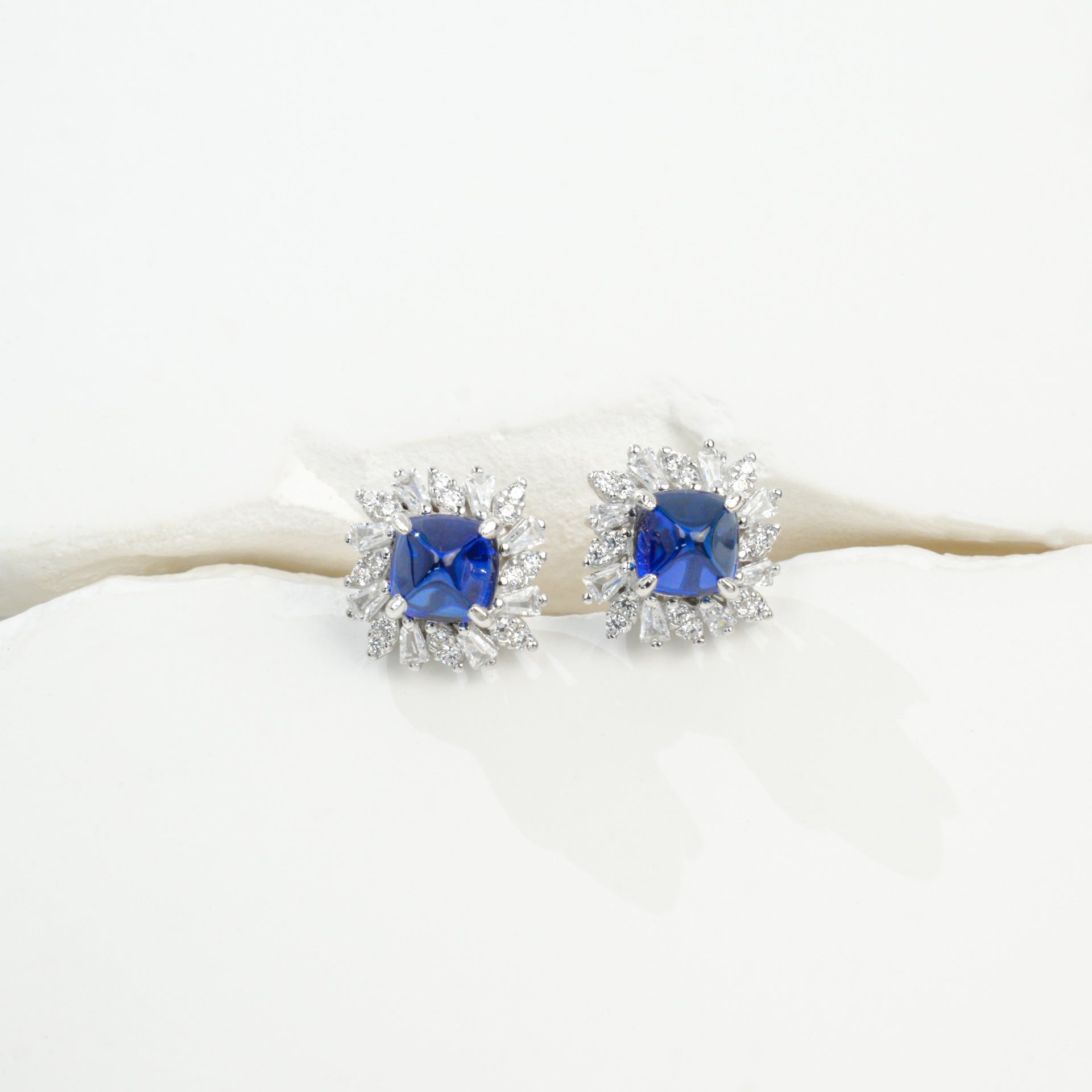 S925 Sterling Silver Lab Sapphire Earrings, Premium Elegant - Photo 3
