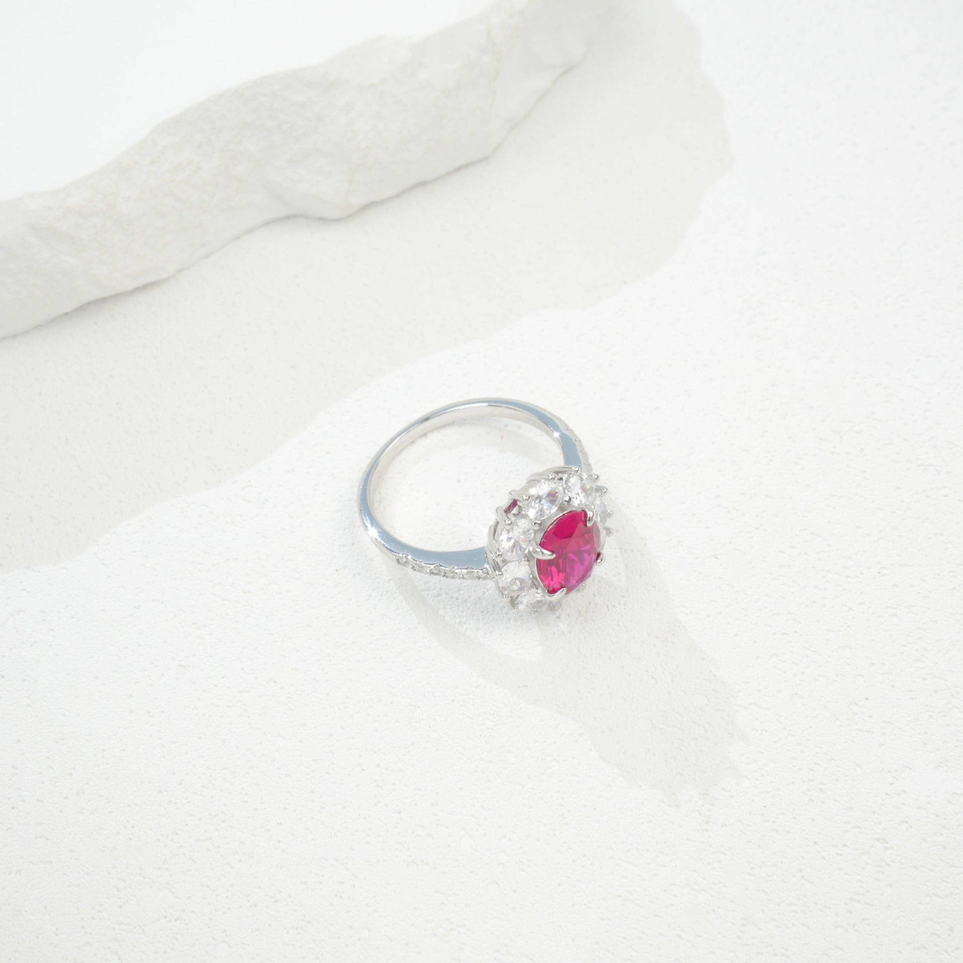 925 Sterling Silver Oval Gemstone Halo Pave Ring, Premium Girlfriend Gift - Photo 4