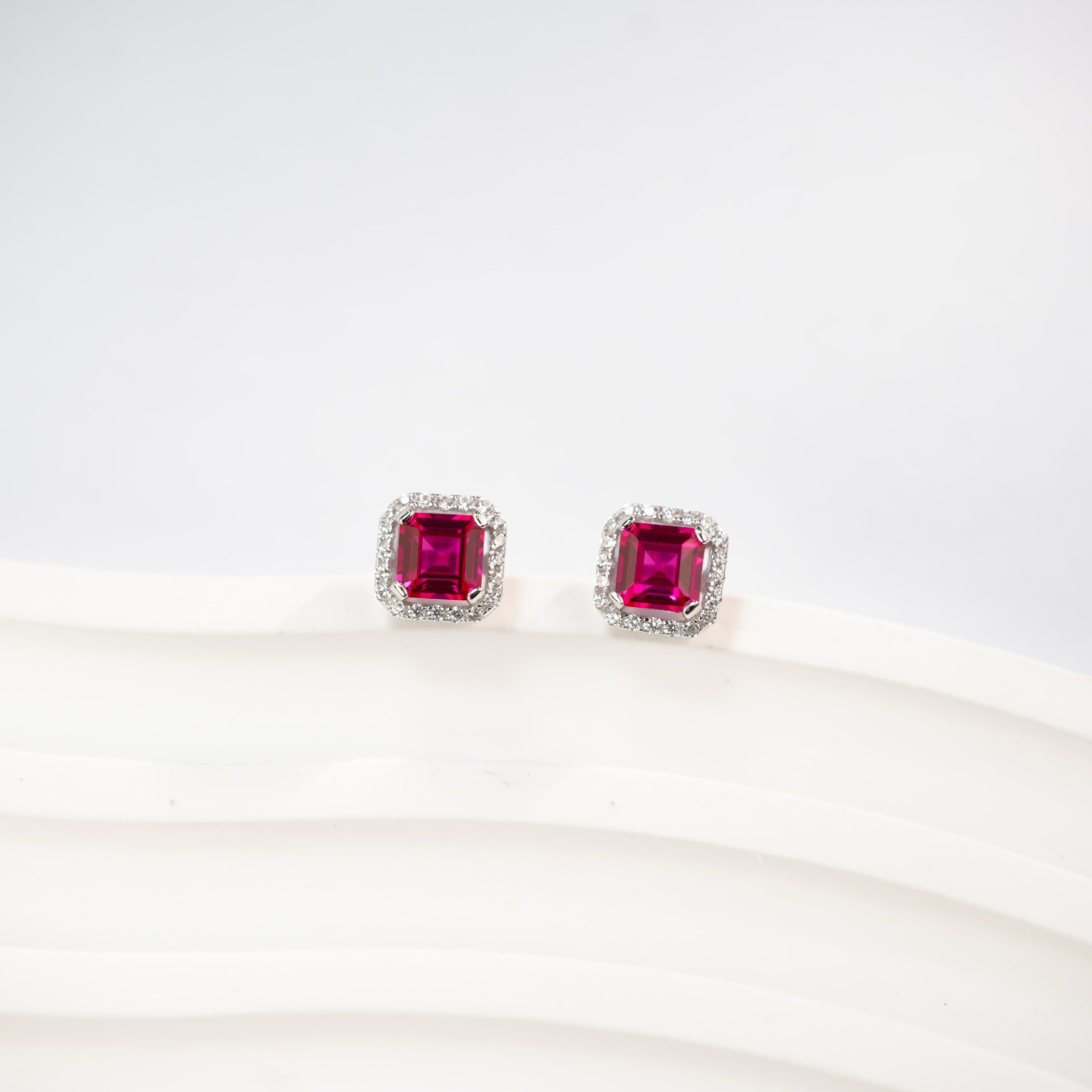 Lab Ruby S925 Silver Stud Earrings Sparkling Elegant Premium - Photo 4