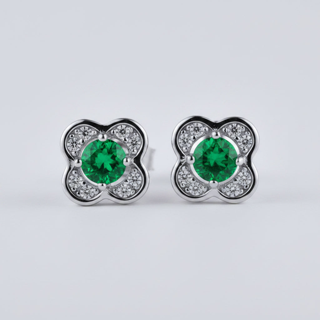 S925 Sterling Silver Lab Emerald Pave Earrings, Vintage Premium for Women - Photo 1