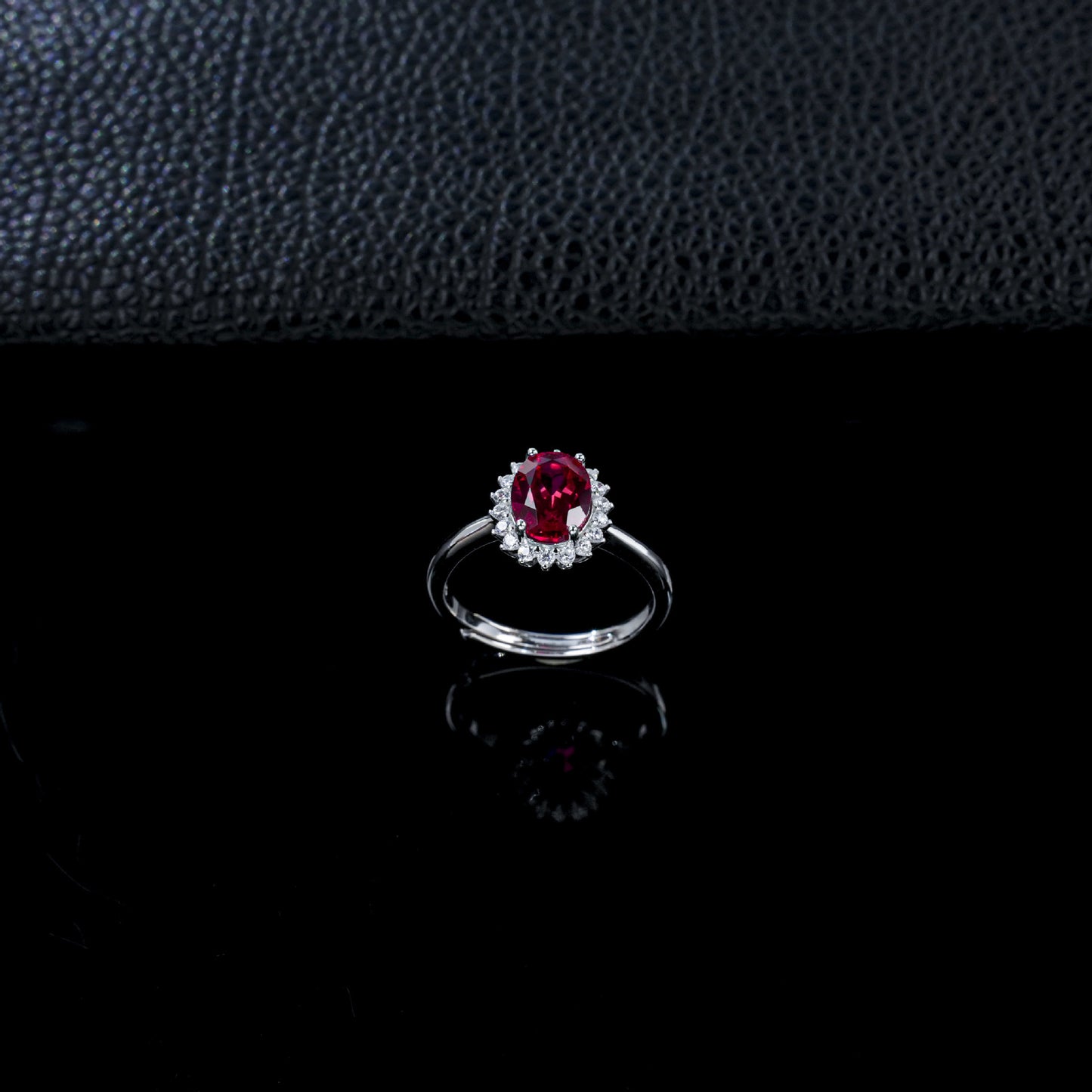 S925 Silver Lab Ruby Ring Sunflower Diamond Halo, Gift - Photo 2