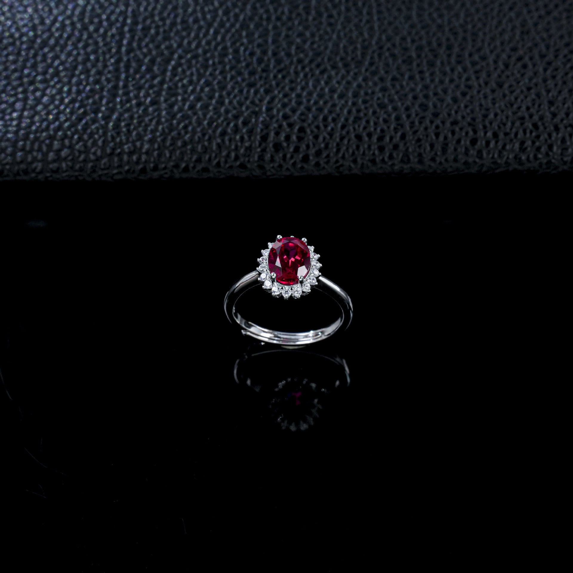 S925 Silver Lab Ruby Ring Sunflower Diamond Halo, Gift - Photo 2