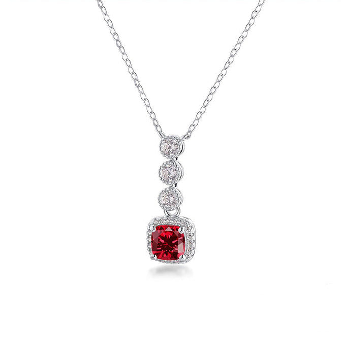 925 Sterling Silver Lab Ruby Cushion Necklace, Gentle Versatile - Photo 1