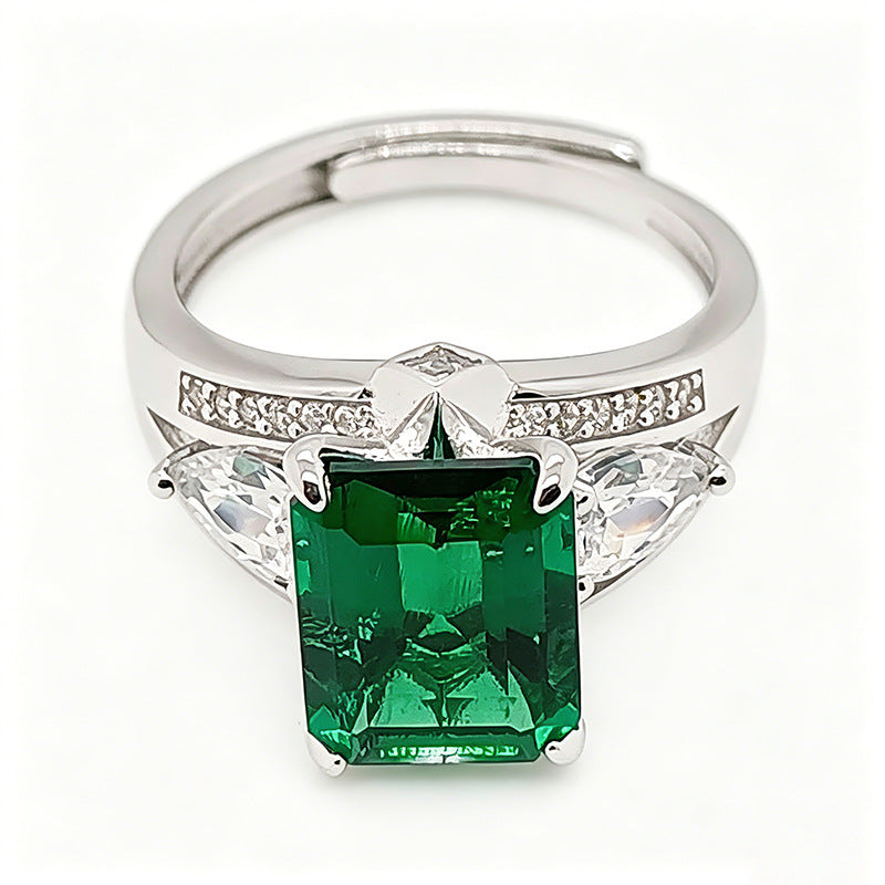 S925 Sterling Silver Lab Emerald Ring Adjustable, Premium Ring Gift - Photo 5