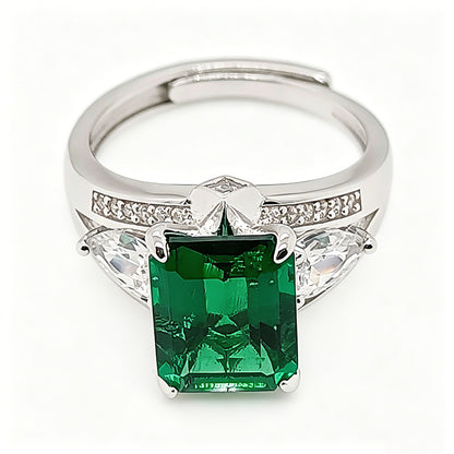 S925 Sterling Silver Lab Emerald Ring Adjustable, Premium Ring Gift - Photo 5