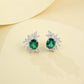 S925 Silver Oval Lab Emerald Sunflower Stud Earrings, Premium Evening - Photo 4
