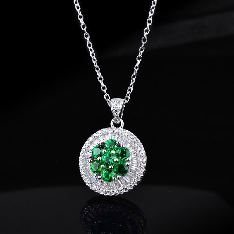 S925 Sterling Silver Lab Emerald Disc Pendant Necklace, Year for Women - Photo 4
