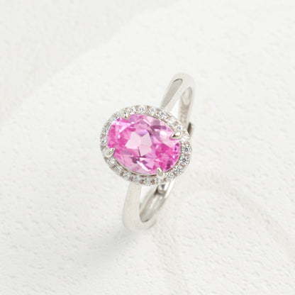 S925 Sterling Silver Lab Padparadscha Ring for Women, Versatile Designer - Photo 6