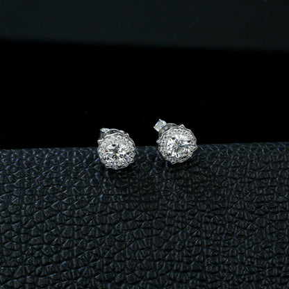 925 Silver Scalloped Square Halo 4-Claw Stud Earrings, Full Diamond Versatile - Photo 3