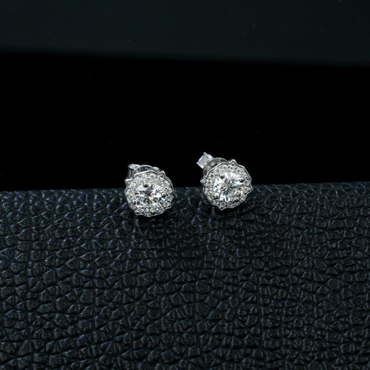925 Silver Scalloped Square Halo 4-Claw Stud Earrings, Full Diamond Versatile - Photo 3