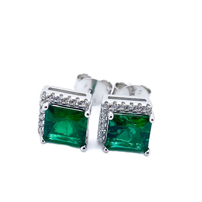 S925 Sterling Silver Lab Emerald Earrings, Sparkling Diamond Versatile - Photo 4