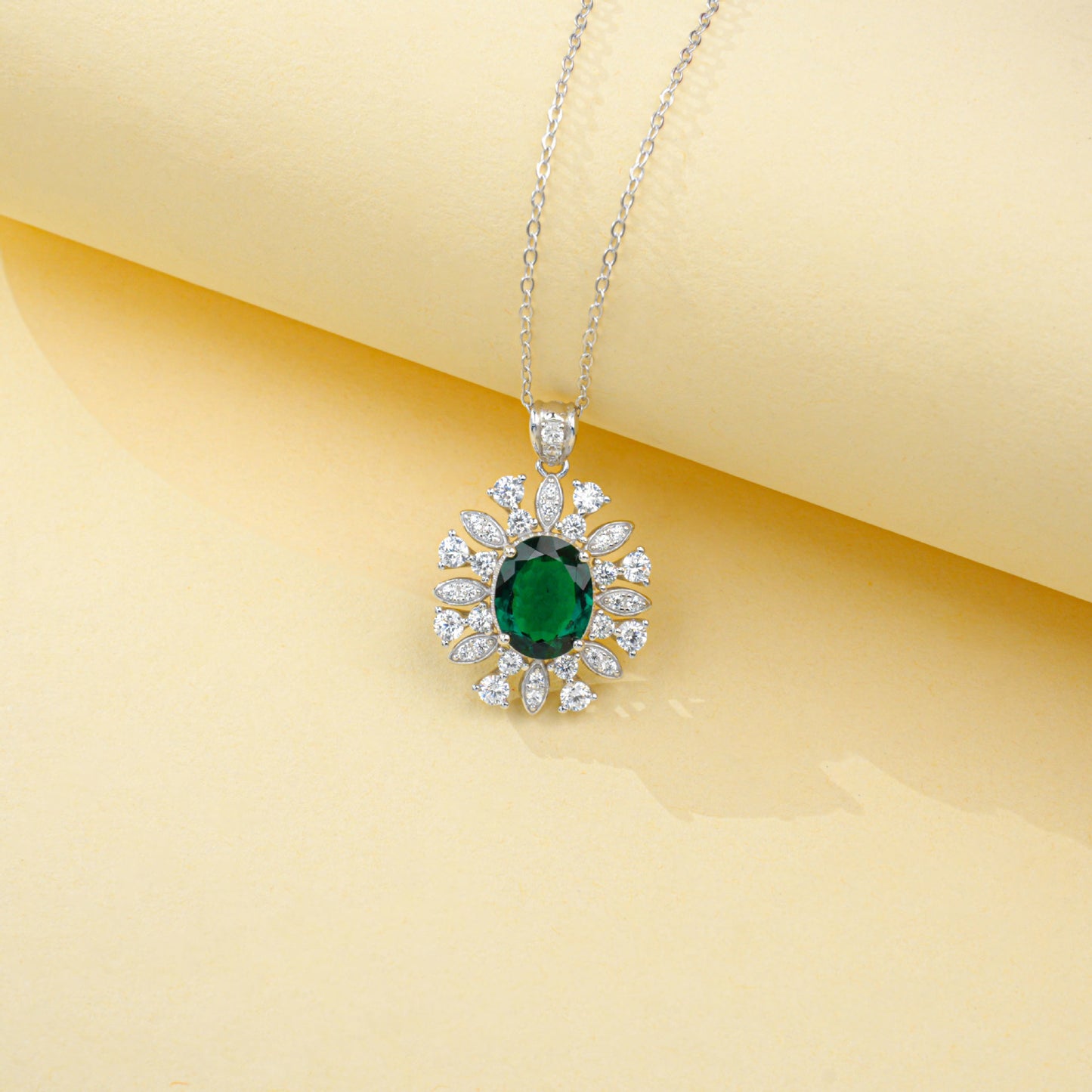 S925 Sterling Silver Lab Emerald Necklace with Diamonds, Premium Choker for Women - Photo 3