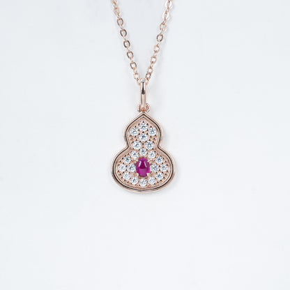 S925 Silver Rose Gold Lab Ruby Gourd Necklace, Style Full Diamond - Photo 6