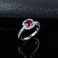 S925 Silver Round Lab Ruby Halo Ring, Vintage Engagement Anniversary - Photo 4